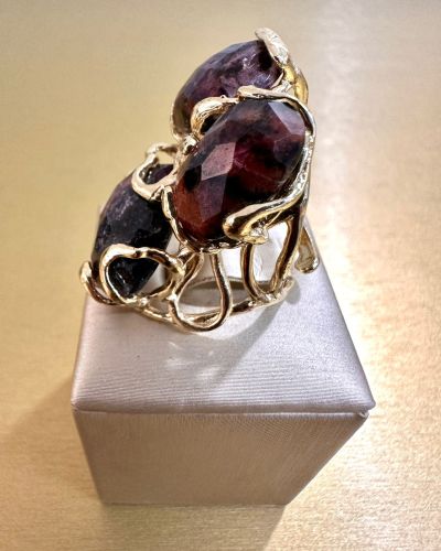 Anello in Bronzo pietre dure rodonite